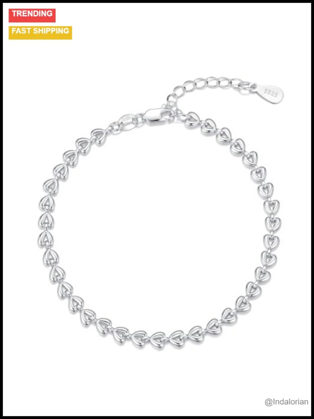 Sterling Silver Heart Bracelet Link Chain for Women